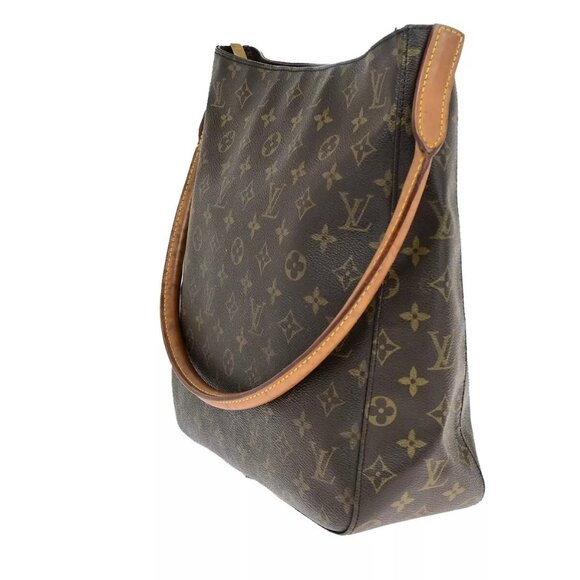 LOUIS VUITTON Logo Looping GM Shoulder Bag Monogram Leather Brown - Picture 11 of 16